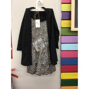 Tilt girls dress and cardigan with necklace size XXS 4/5 cheetah 3pc new